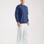 Erkek 0 Yaka Oversize Pamuklu Sweatshirt